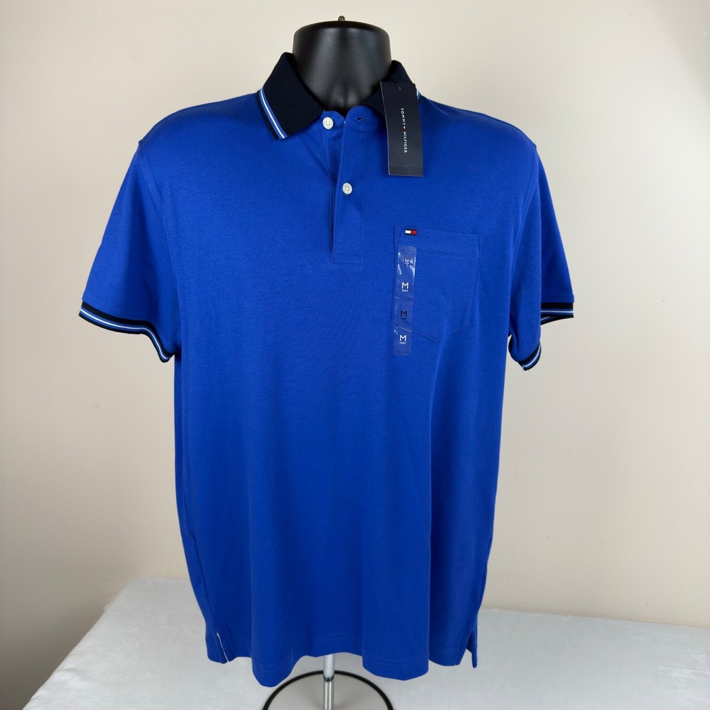 Tommy Hilfiger Mens Blue Short Sleeve Pocket Polo Shirt Medium XM03529 402 New - Picture 2 of 9